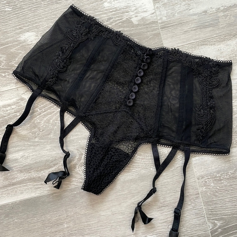 La Perla Italy Sheer Lace High Waist Thong Brief Suspender Panty S